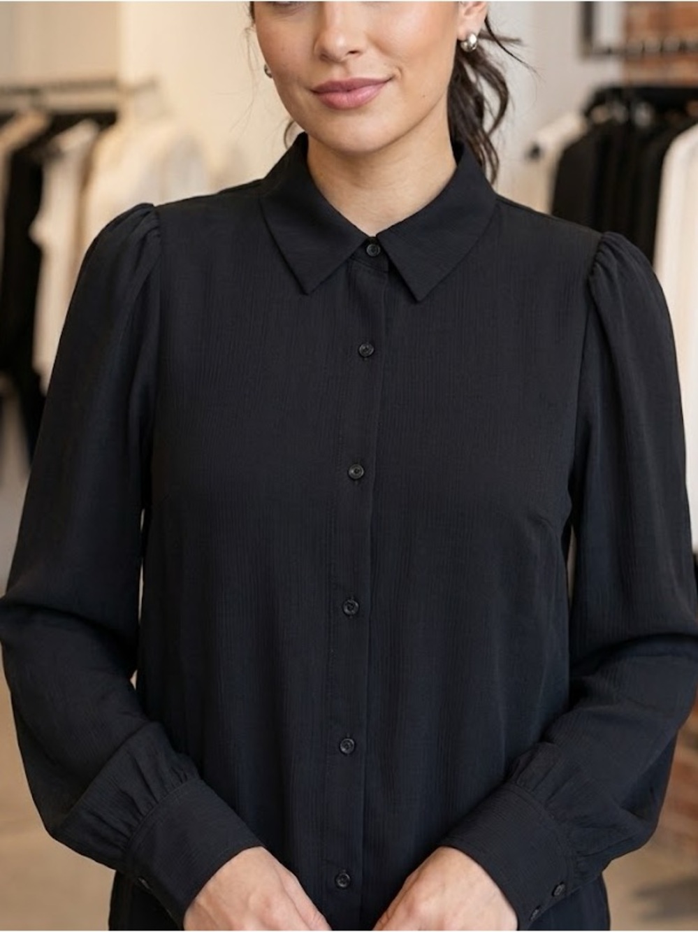 Ricki's Black Button-Down Long Sleeve Blouse Medium